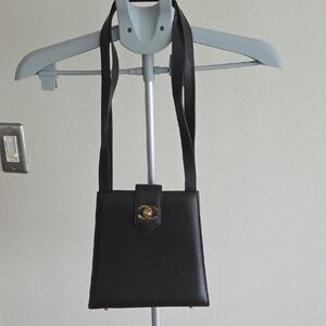 Black Leather Shoulder Bag with Gold Accent